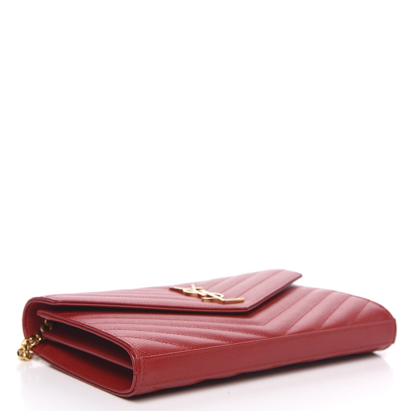 Grain De Poudre Matelasse Chevron Monogram Chain Wallet Red