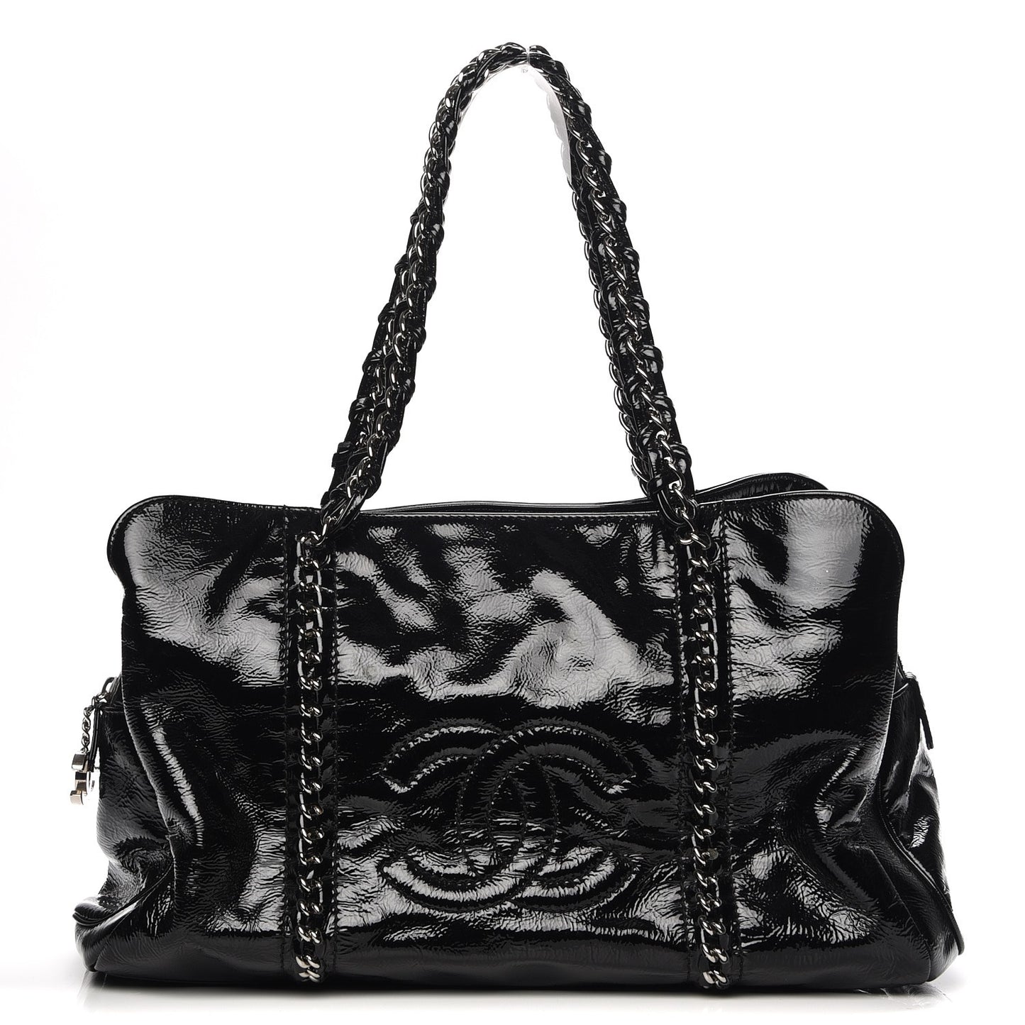 Patent Calfskin Large Luxe Ligne Tote Black