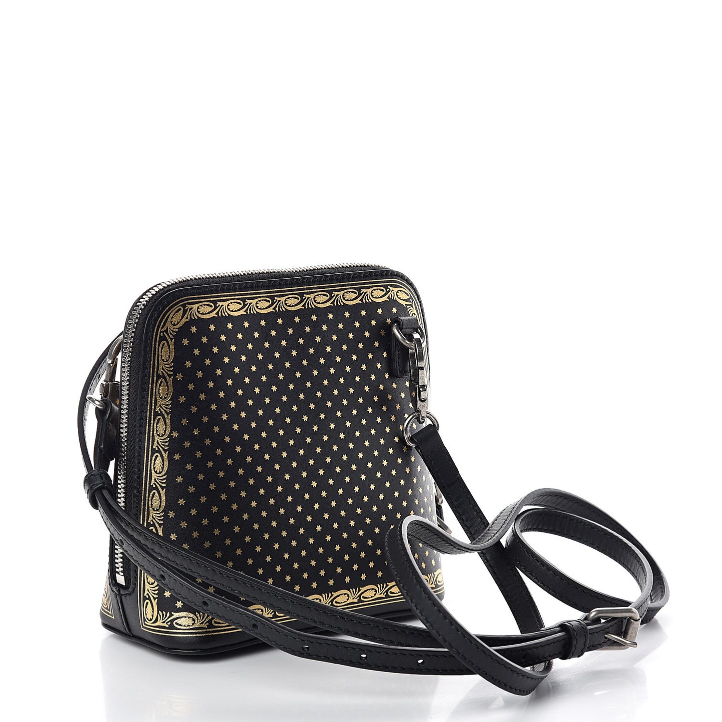 X SEGA Calfskin GUCCY Stars Mini Dome Shoulder Bag Black Gold