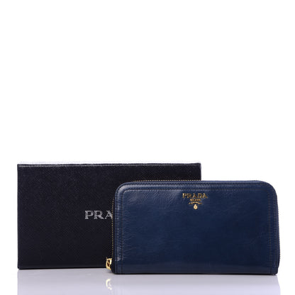 Prada Vitello Shine Zip Around Wallet Denim 7 of 7