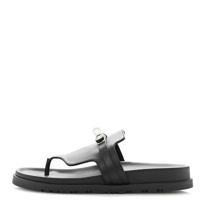 Hermes Calfskin Womens Empire Sandals 37.5 Black 1 of 9