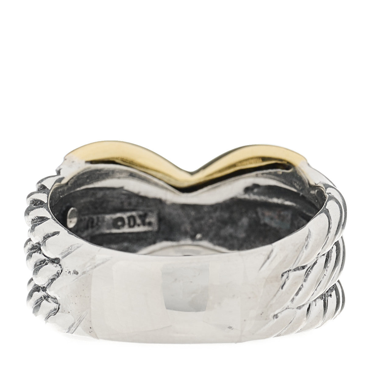 Sterling Silver 14K Yellow Gold X Triple Row Ring 50 5.25