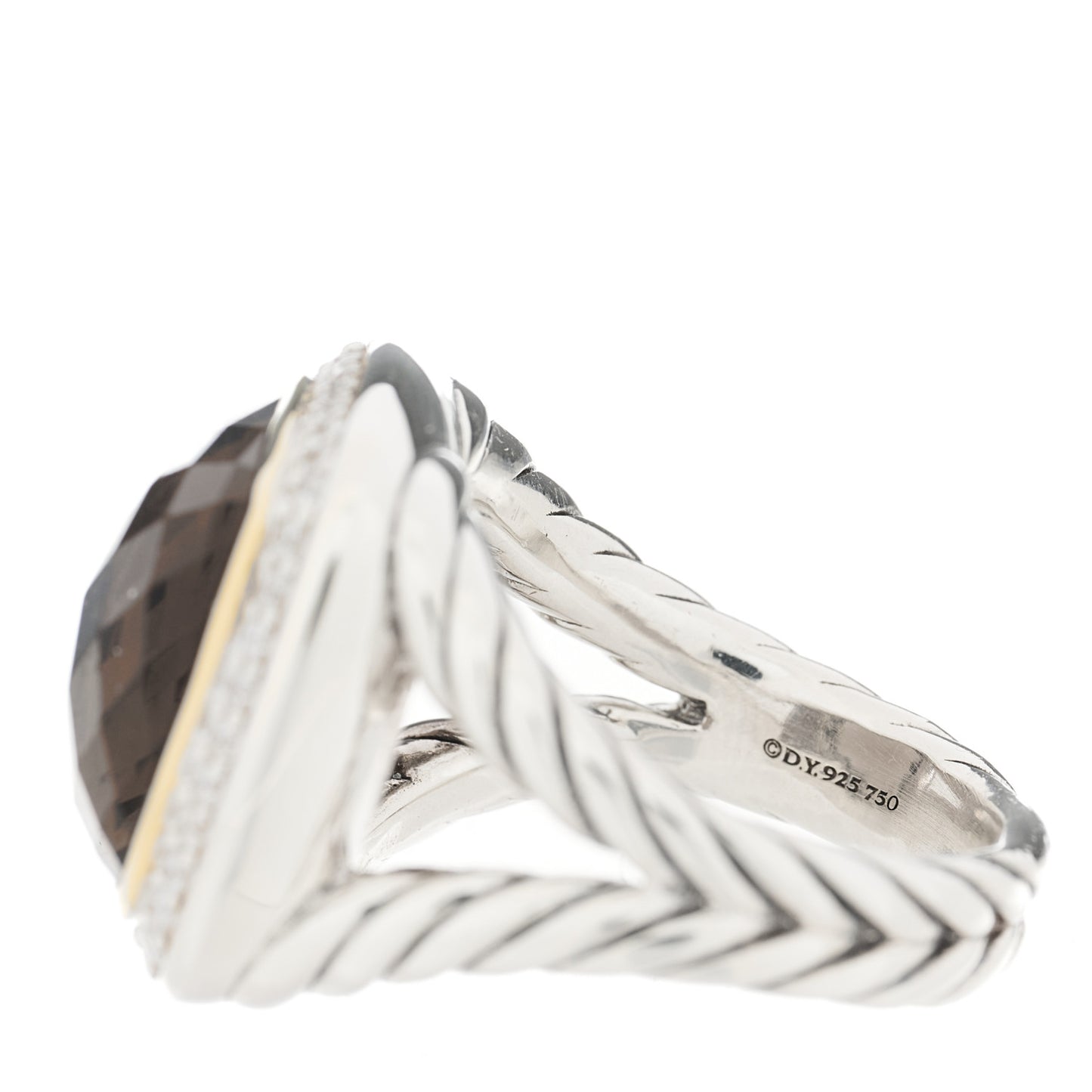 Sterling Silver 18K Yellow Gold Diamond Smoky Quartz 14mm Albion Ring 51 5.75