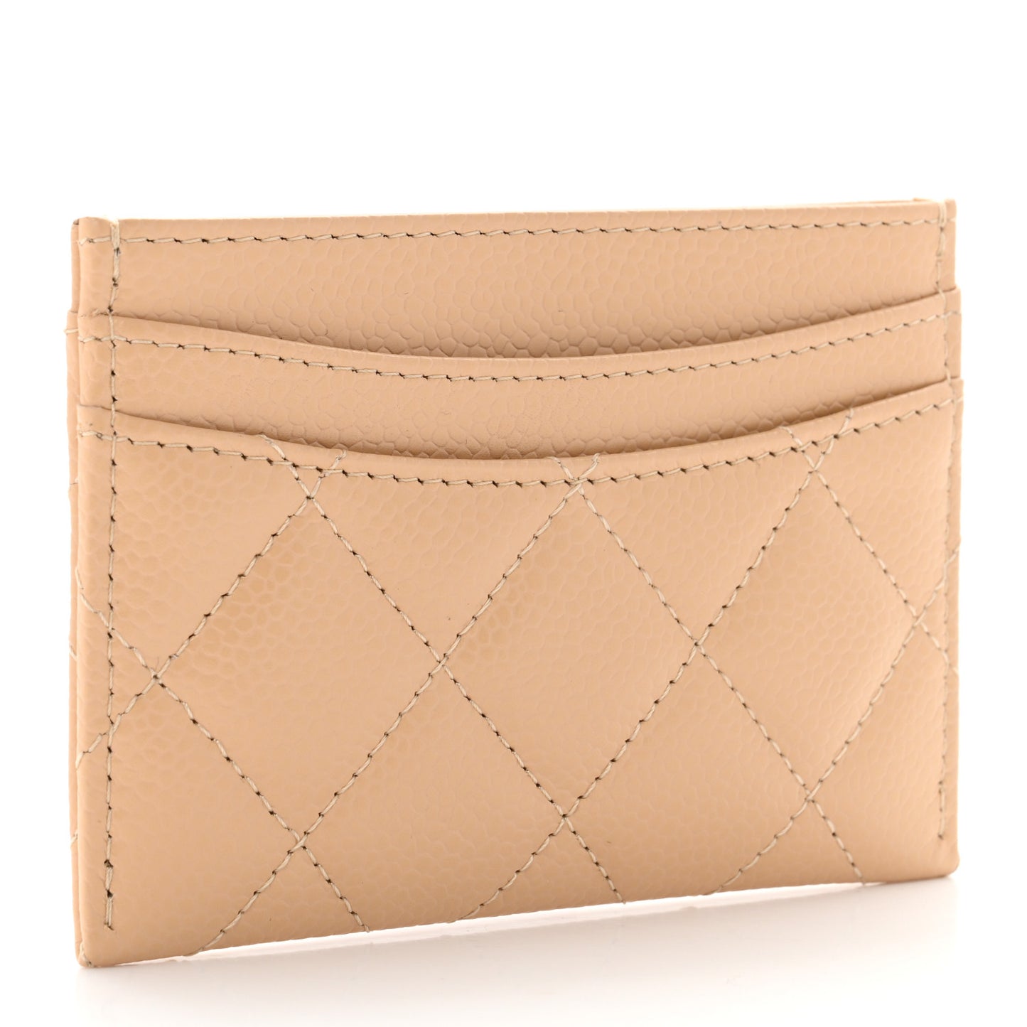 Caviar Quilted Card Holder Beige
