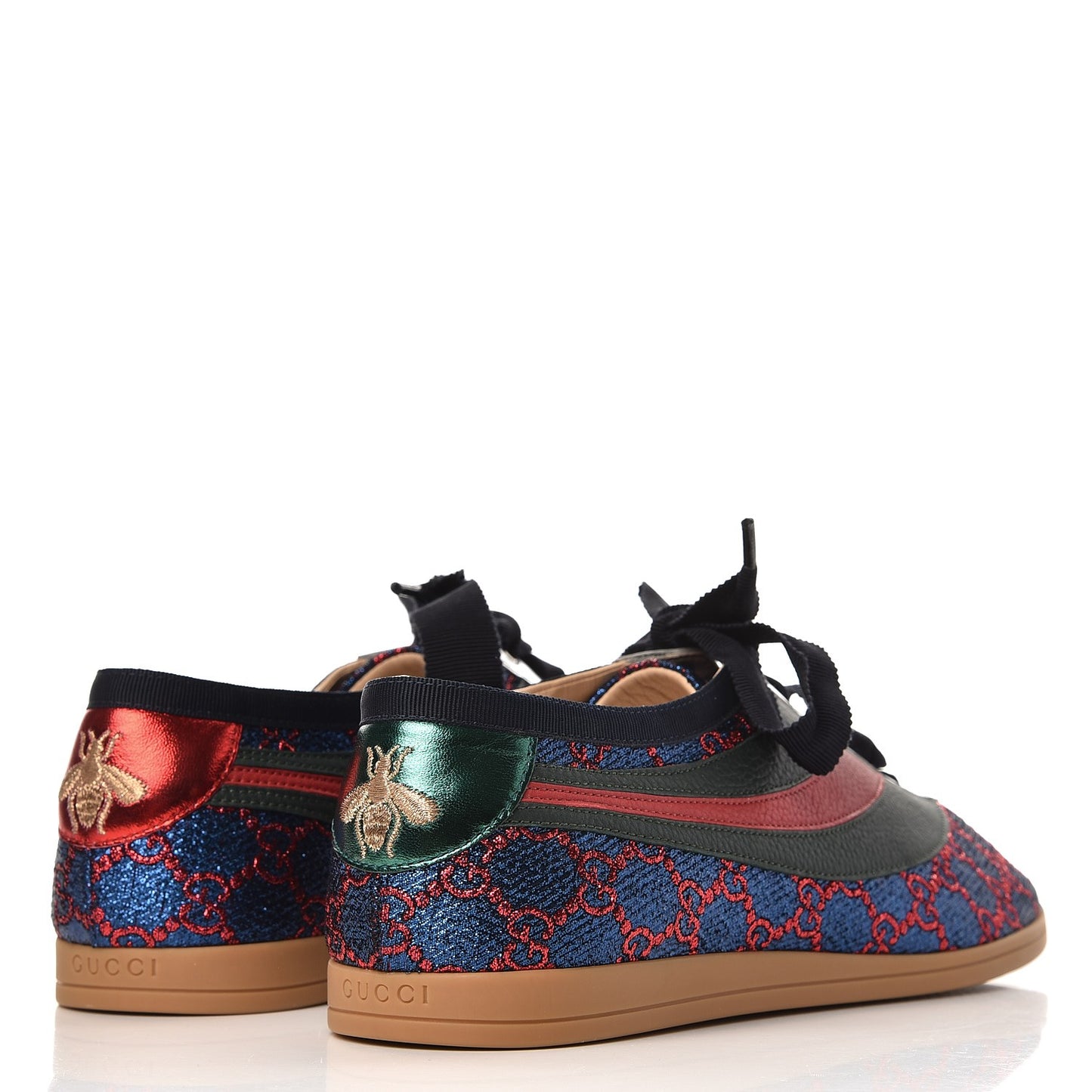 Lurex Calfskin Web GG Monogram Mens Falacer Sneakers 7 Iridescent Blue Iridescent Red Silver