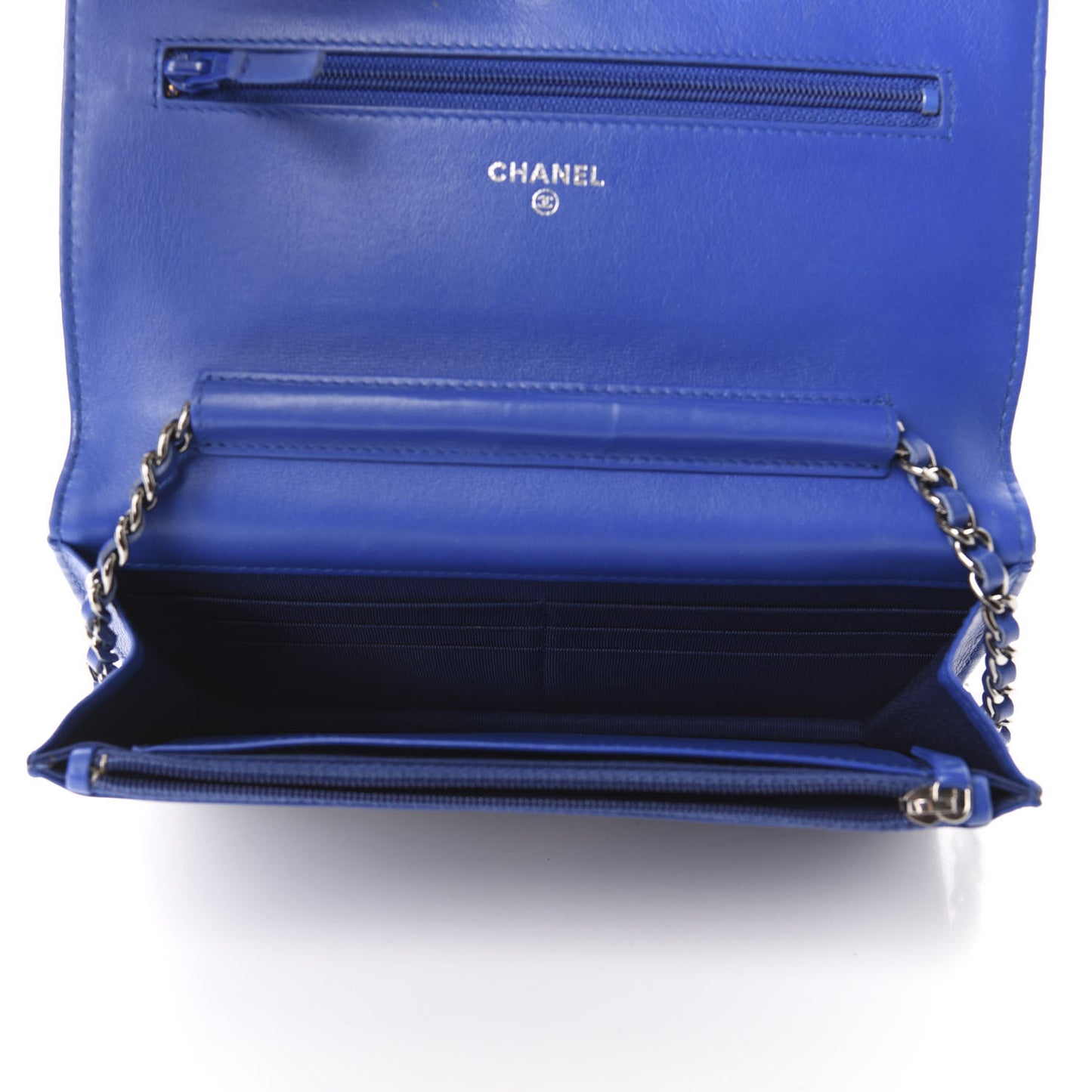 Patent Quilted Wallet On Chain WOC Blue