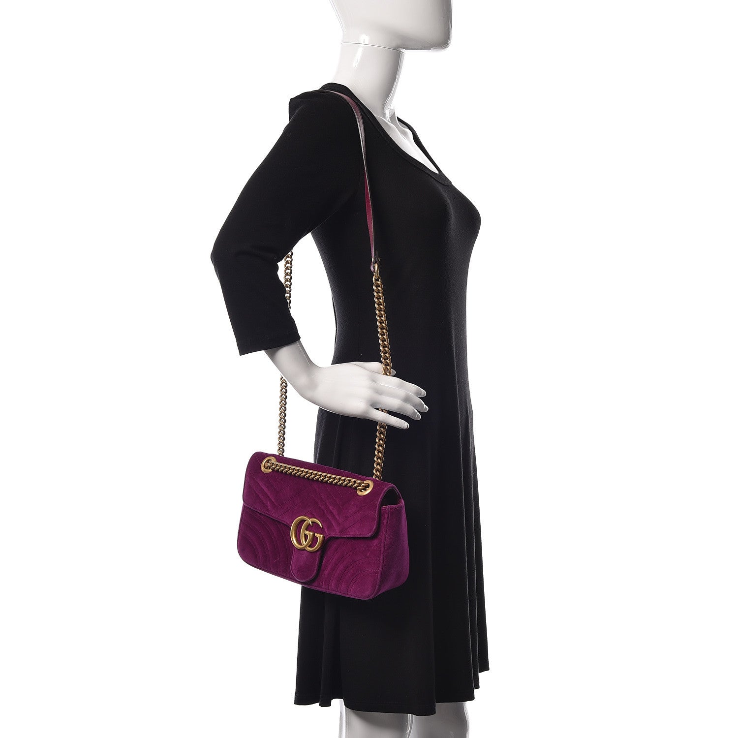 Gucci Velvet Matelasse Small GG Marmont Shoulder Bag Fuchsia Violet Cyclamen 2 of 12
