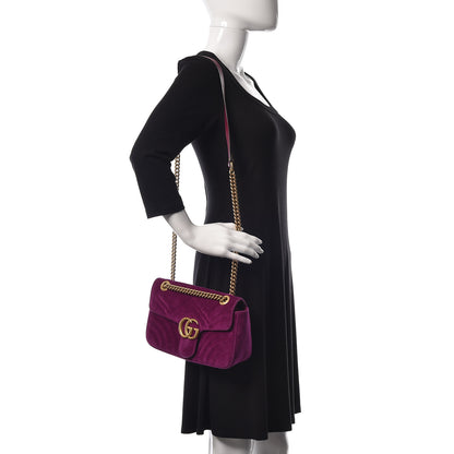 Gucci Velvet Matelasse Small GG Marmont Shoulder Bag Fuchsia Violet Cyclamen 2 of 12
