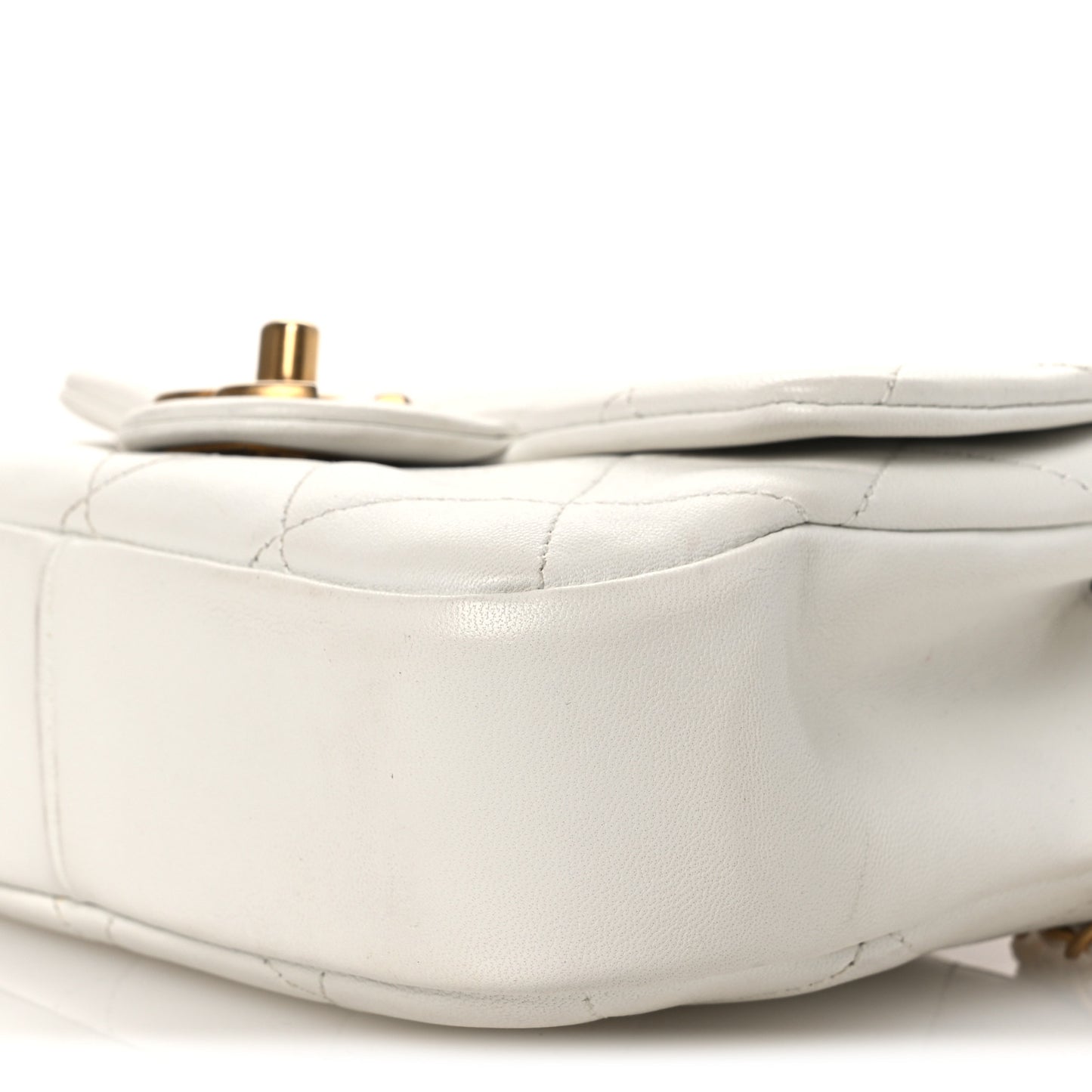 Lambskin Quilted Small Circular Handle Bag White