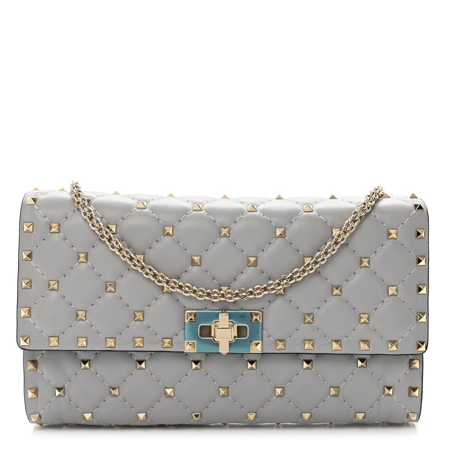 Lambskin Rockstud Spike Wallet on Chain Grey