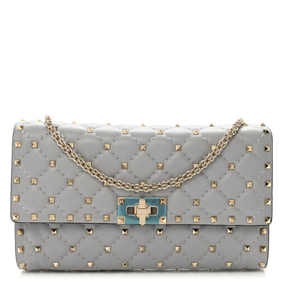 Valentino Garavani Lambskin Rockstud Spike Wallet on Chain Grey 1 of 9