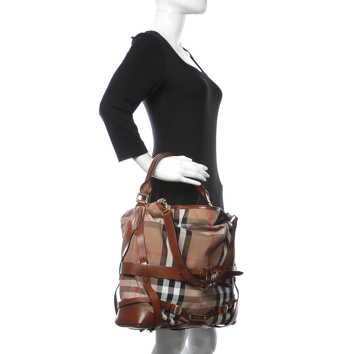 Burberry House Check Bridle Calfskin Medium Gosford Hobo Dark Tan 2 of 12