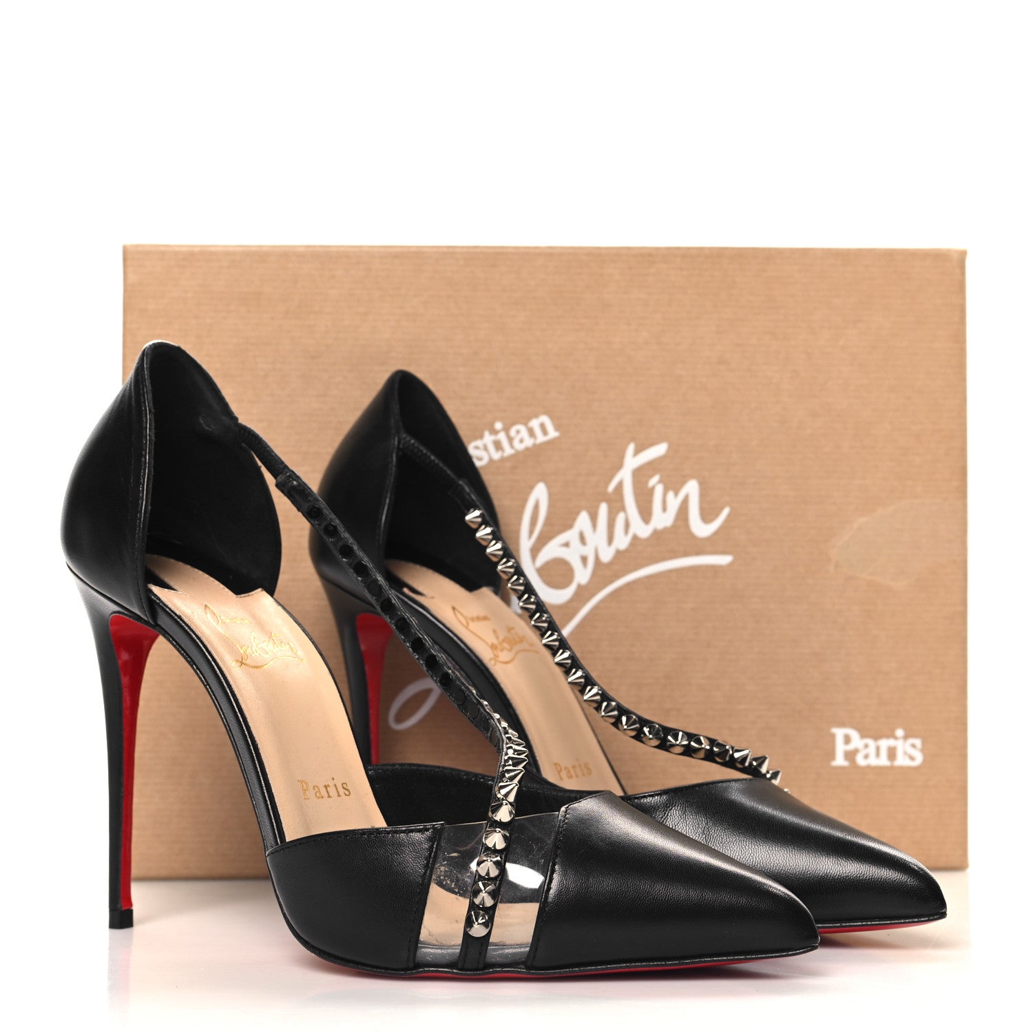 Christian Louboutin Kid PVC Spike Cross 100 Pumps 38.5 Black Silver 9 of 9