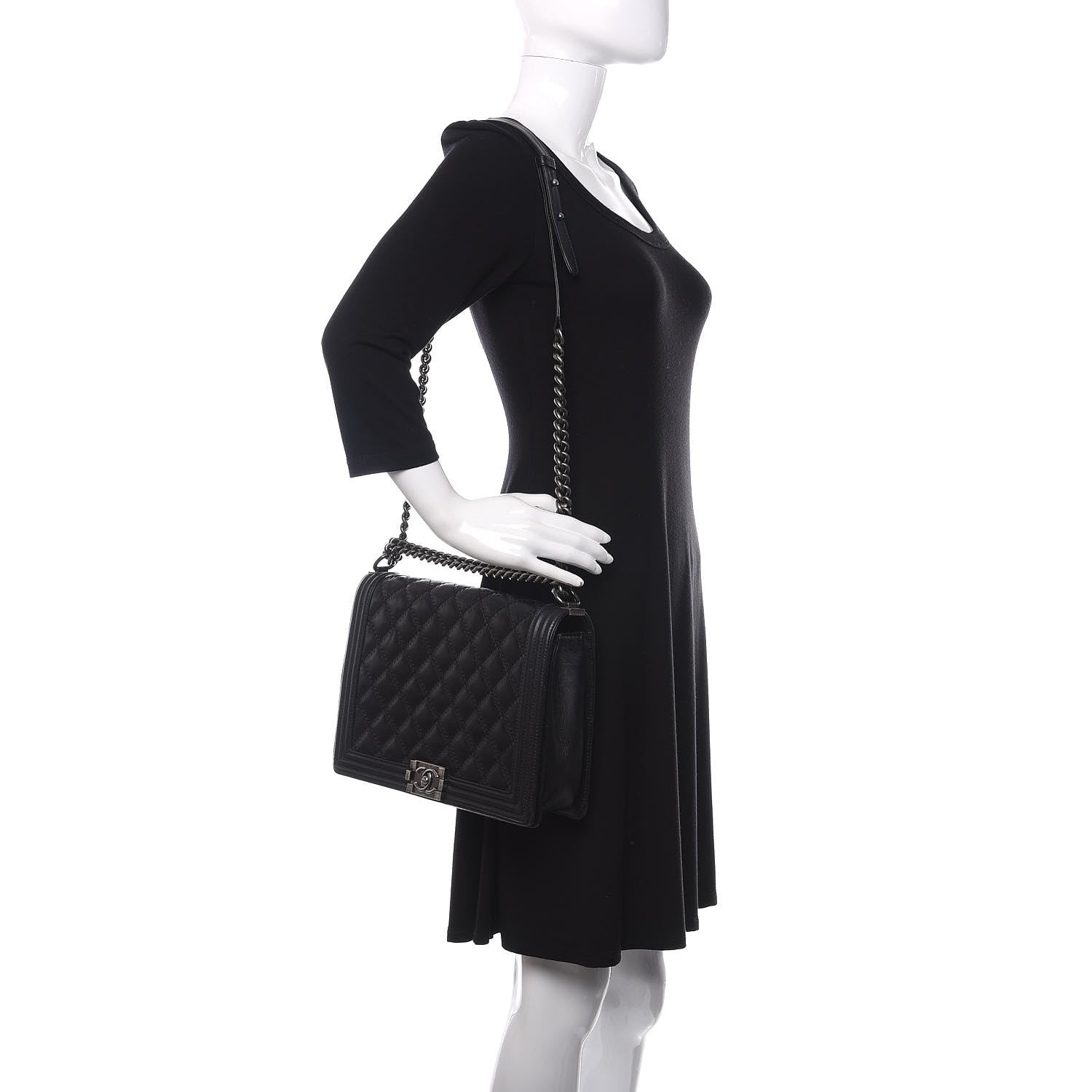 Chanel Calfskin Embossed Stitch Large Boy Flap Black 2 of 12