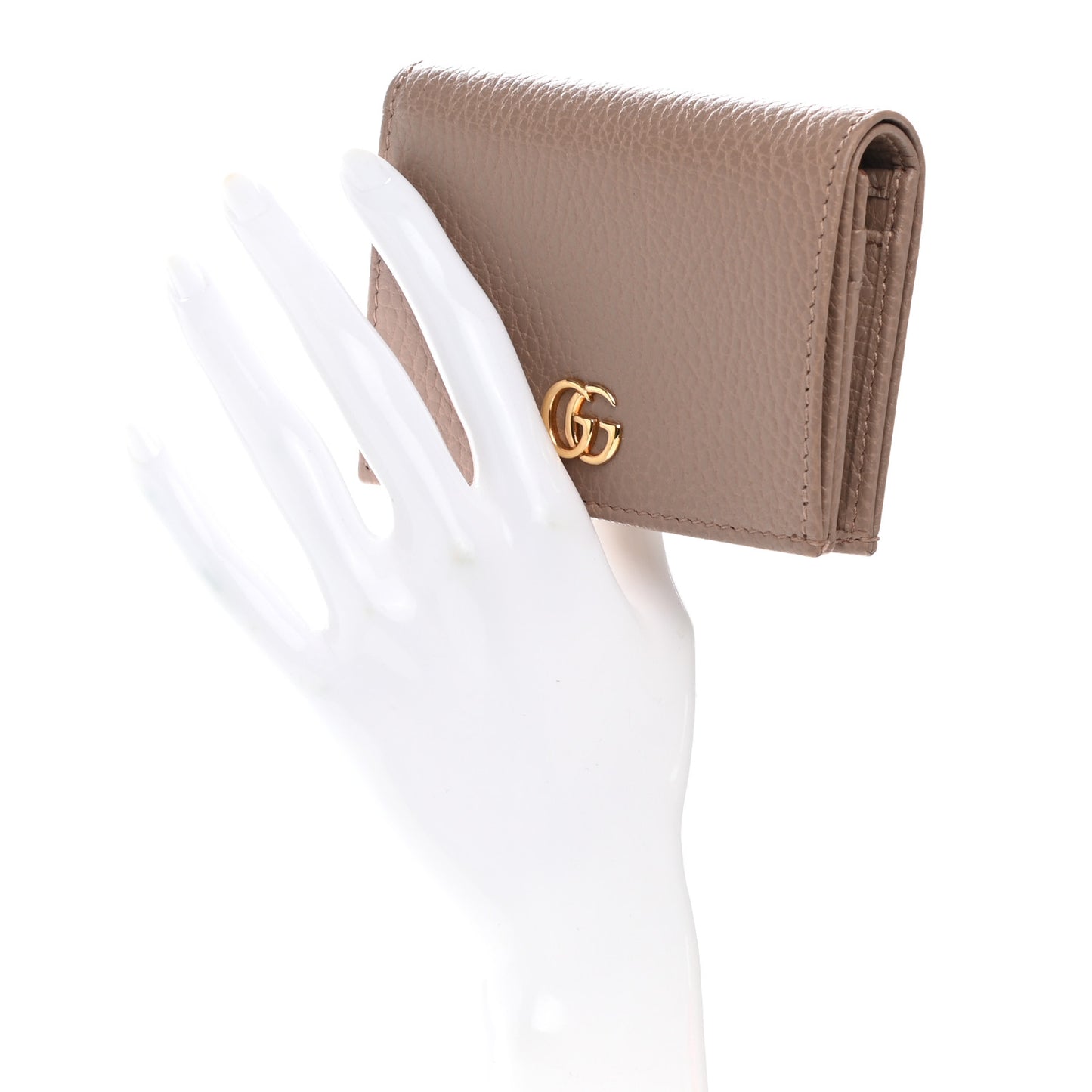 Pebbled Calfskin GG Marmont Card Case Porcelain Rose