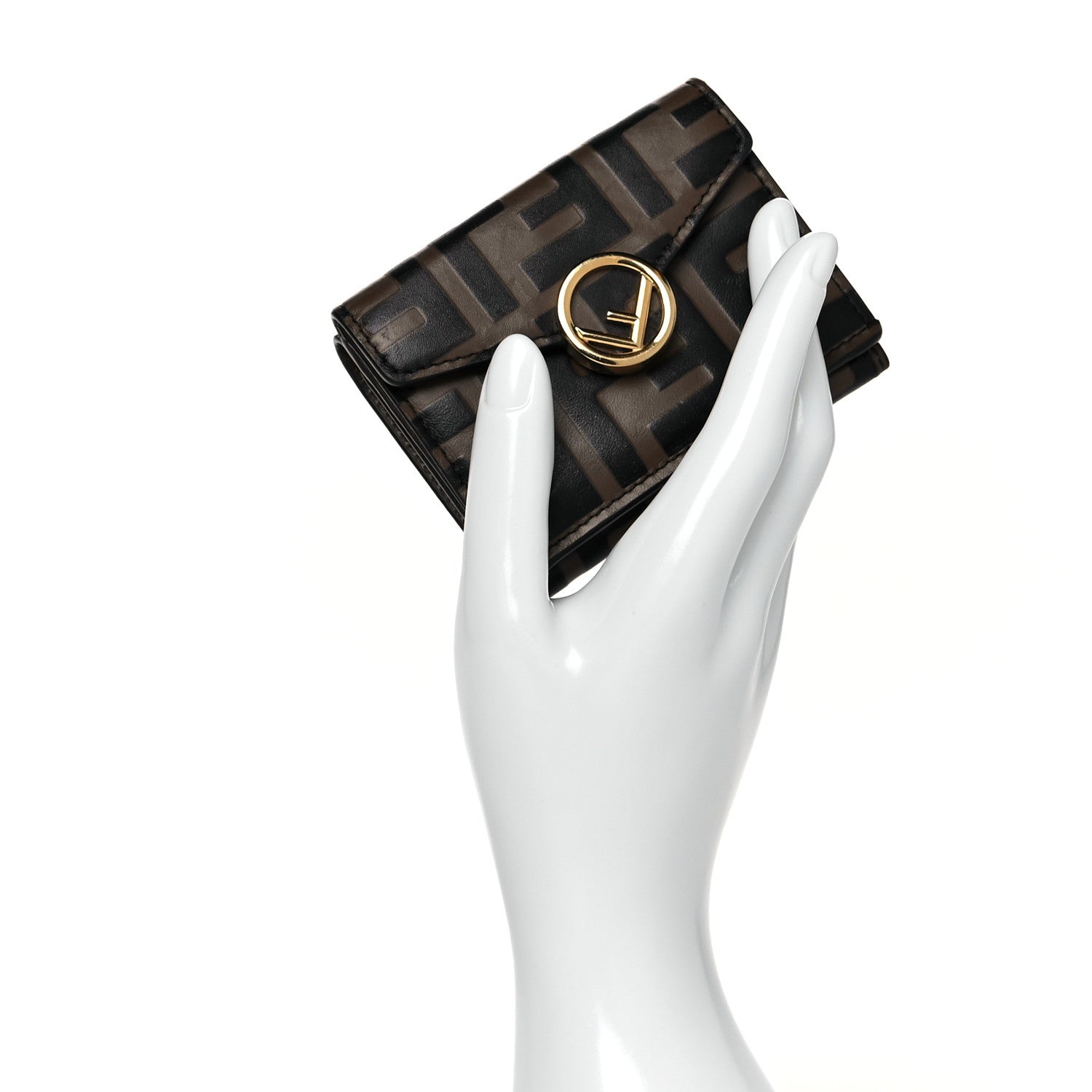 Fendi Vitello Soft F is Fendi Bi-Color FF 1974 Embossed Micro Tri-Fold Envelope Wallet Maya Black 2 of 7