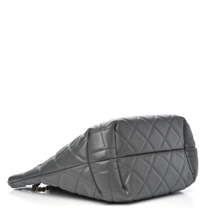 Chanel Lambskin Quilted CC Dweller Drawstring Tote Grey 4 of 9