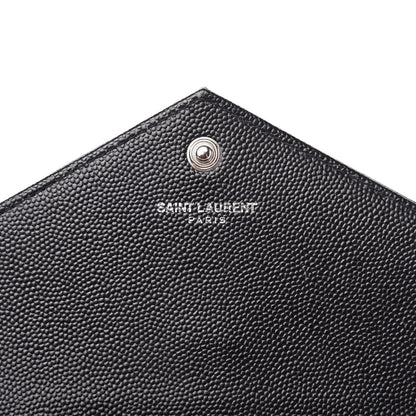 Saint Laurent Grain De Poudre Matelasse Chevron Monogram Envelope Chain Wallet Black 8 of 11