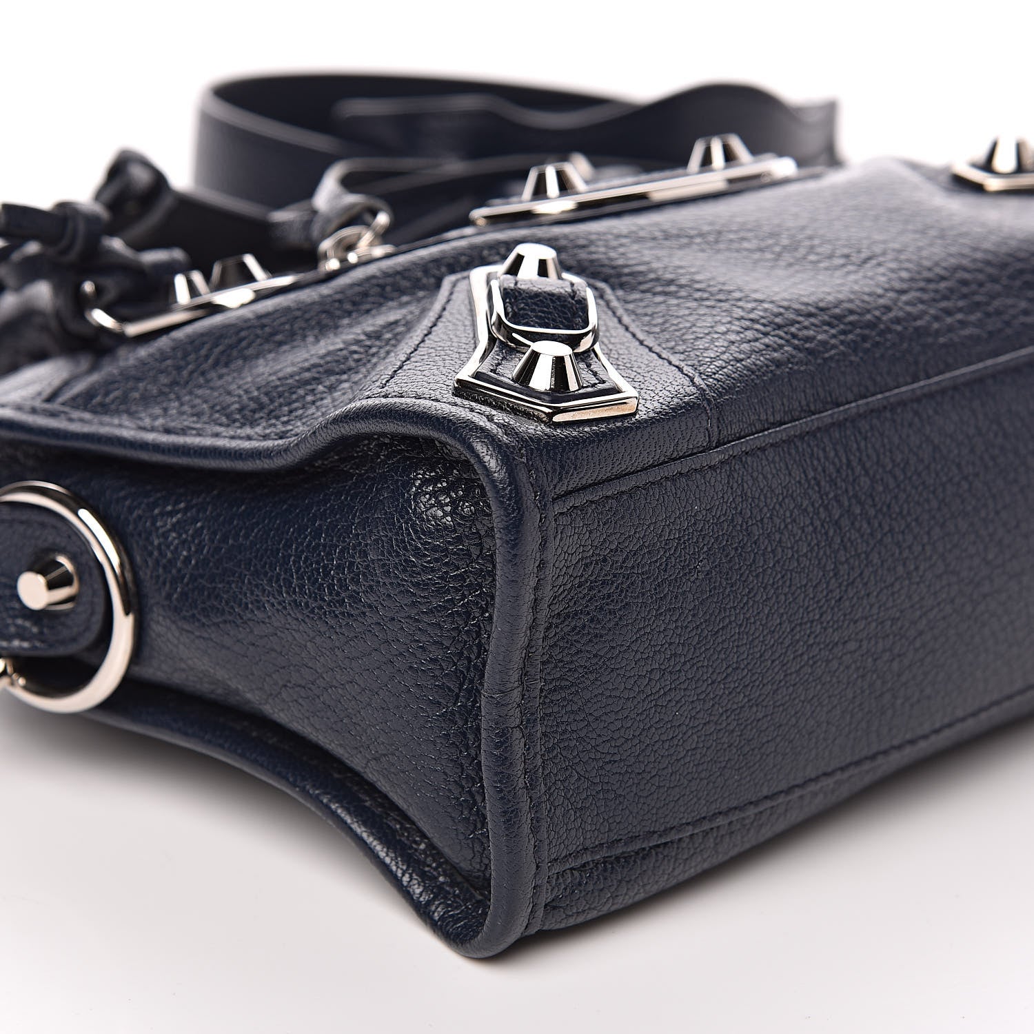 Balenciaga Chevre Silver Metallic Edge Hardware Mini City Bleu Nuit Dark Sea 8 of 9