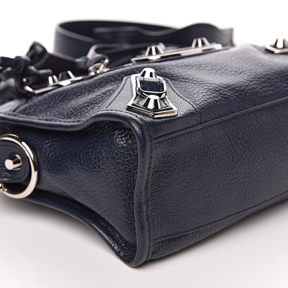 Balenciaga Chevre Silver Metallic Edge Hardware Mini City Bleu Nuit Dark Sea 8 of 9
