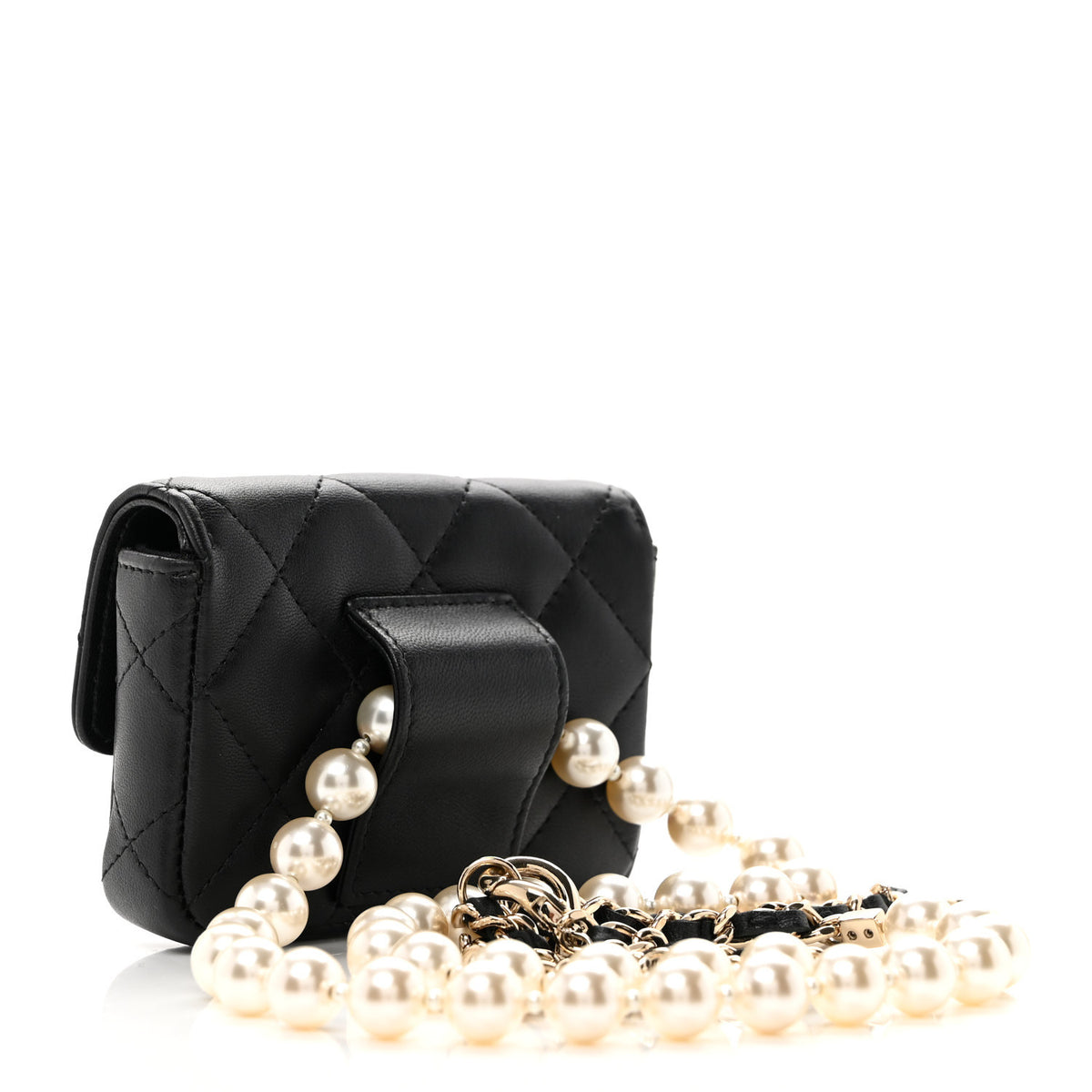 Chanel Lambskin Quilted Pearl Chain Belt Bag Black 2 of 11