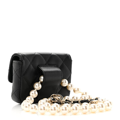 Chanel Lambskin Quilted Pearl Chain Belt Bag Black 2 of 11