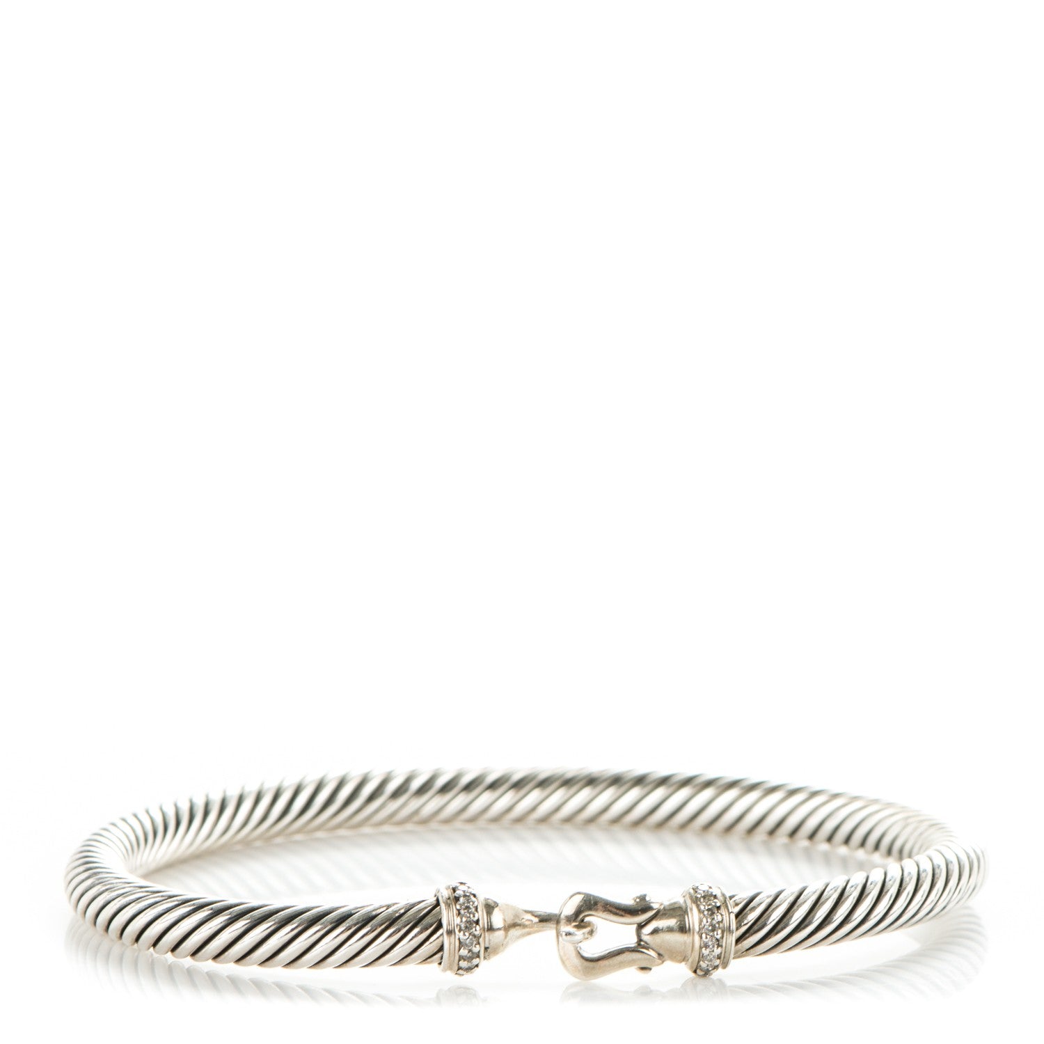 David Yurman Sterling Silver Diamond 5mm Cable Buckle Bracelet 1 of 7