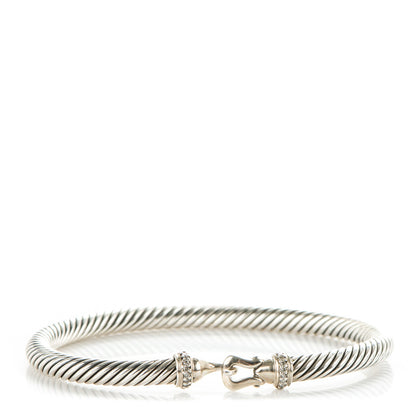 David Yurman Sterling Silver Diamond 5mm Cable Buckle Bracelet 1 of 7