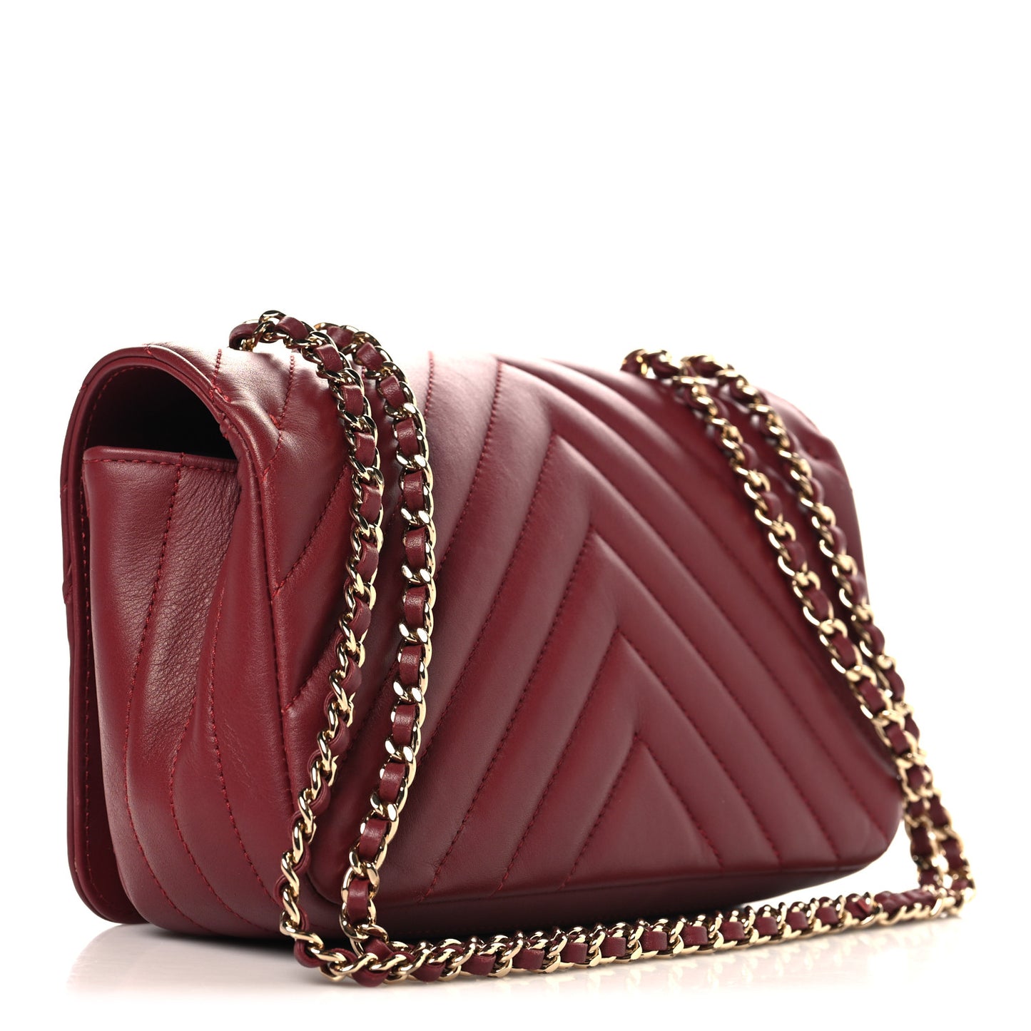 Calfskin Chevron Quilted Mini Statement Flap Burgundy