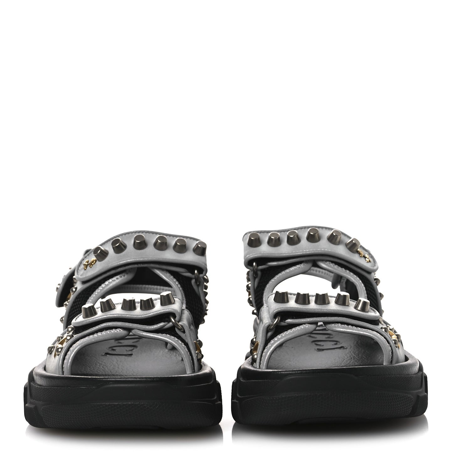 Technical Canvas Calfskin Reflective Studded Mens Aguru Sandals 6.5 Silver Black