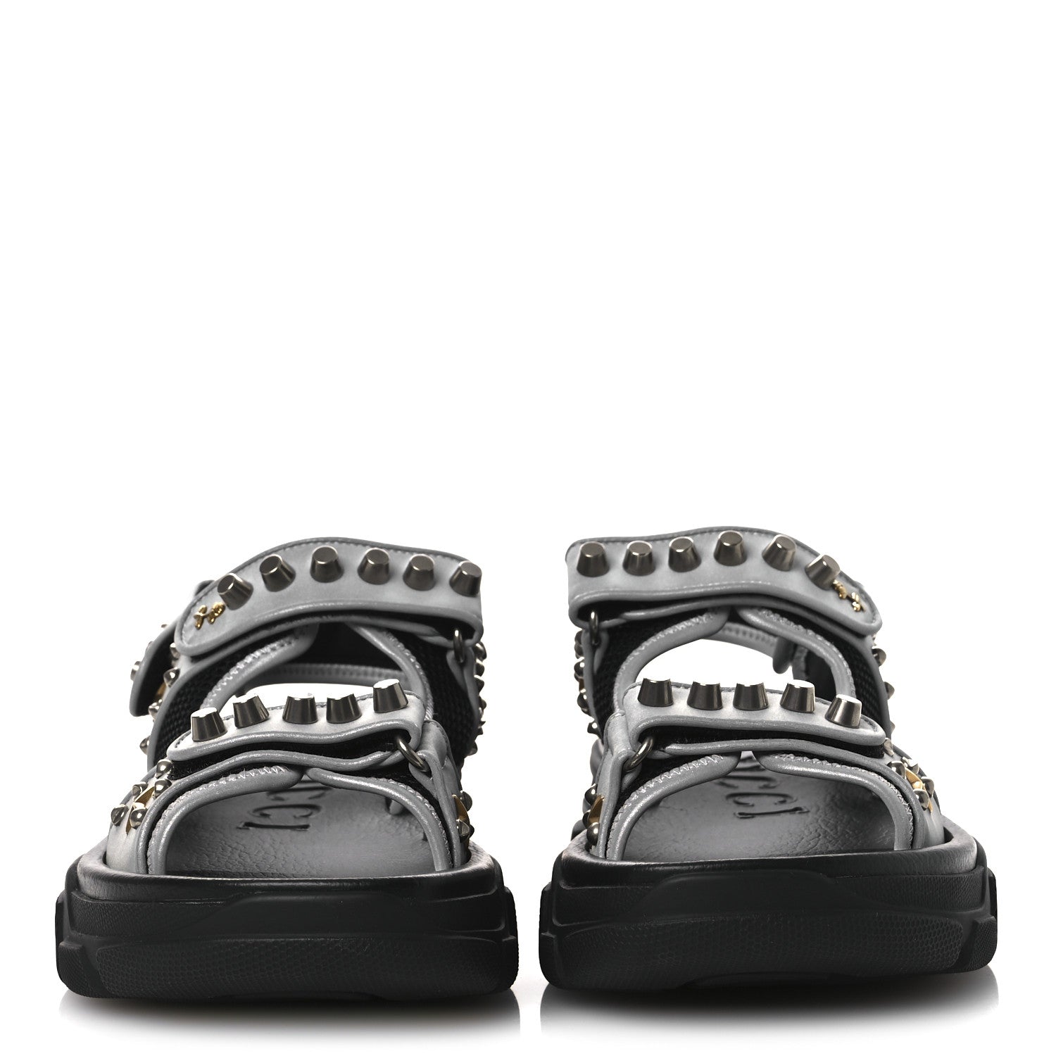 Gucci Technical Canvas Calfskin Reflective Studded Mens Aguru Sandals 6.5 Silver Black 3 of 9