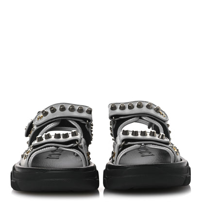 Gucci Technical Canvas Calfskin Reflective Studded Mens Aguru Sandals 6.5 Silver Black 3 of 9