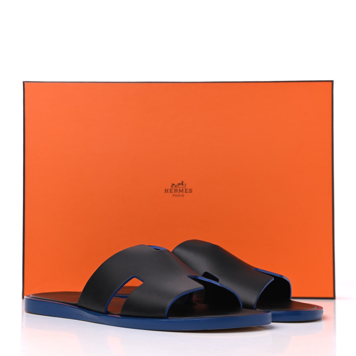 Hermes Calfskin Mens Izmir Sandals 40.5 Black Mediterrane 12 of 12