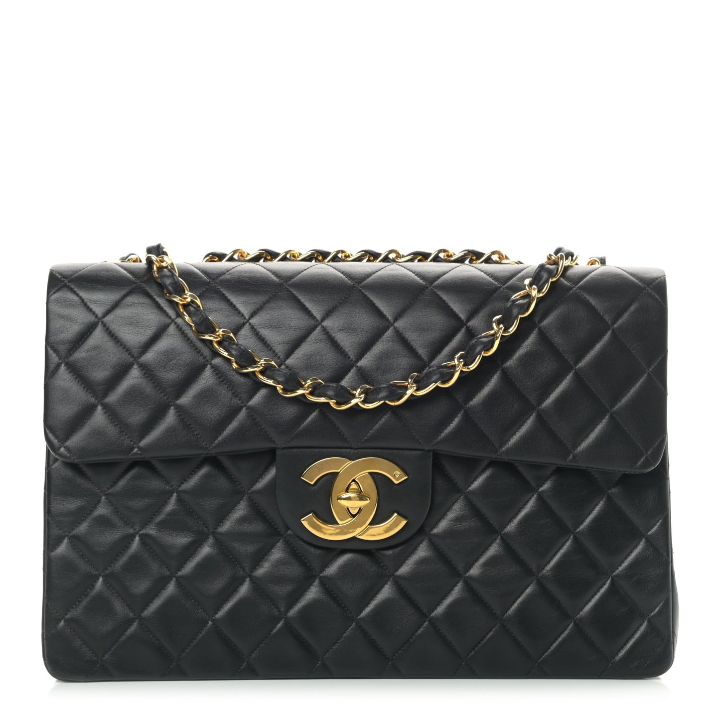 Lambskin Quilted XL Jumbo Single Flap Black