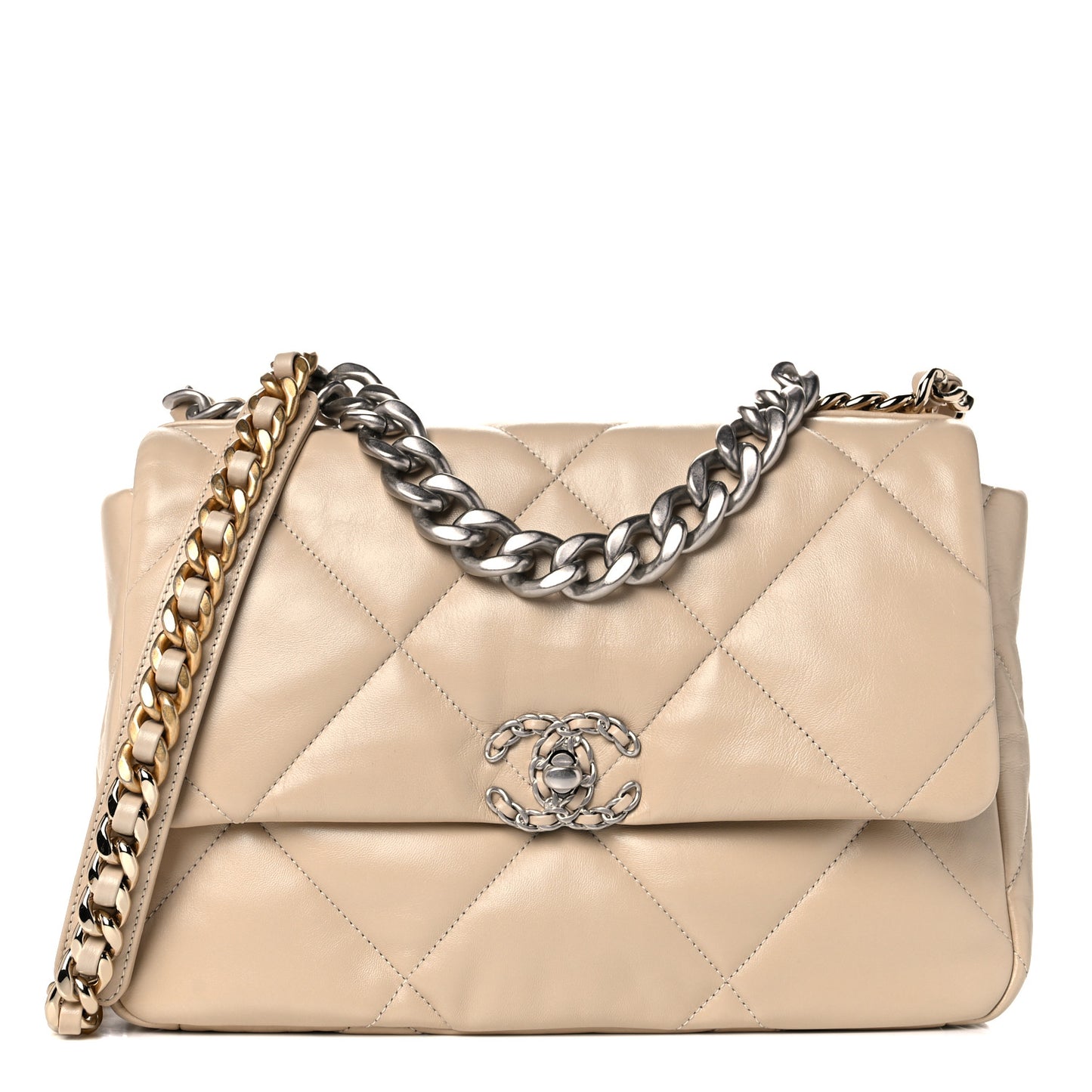 Lambskin Quilted Large Chanel 19 Flap Beige