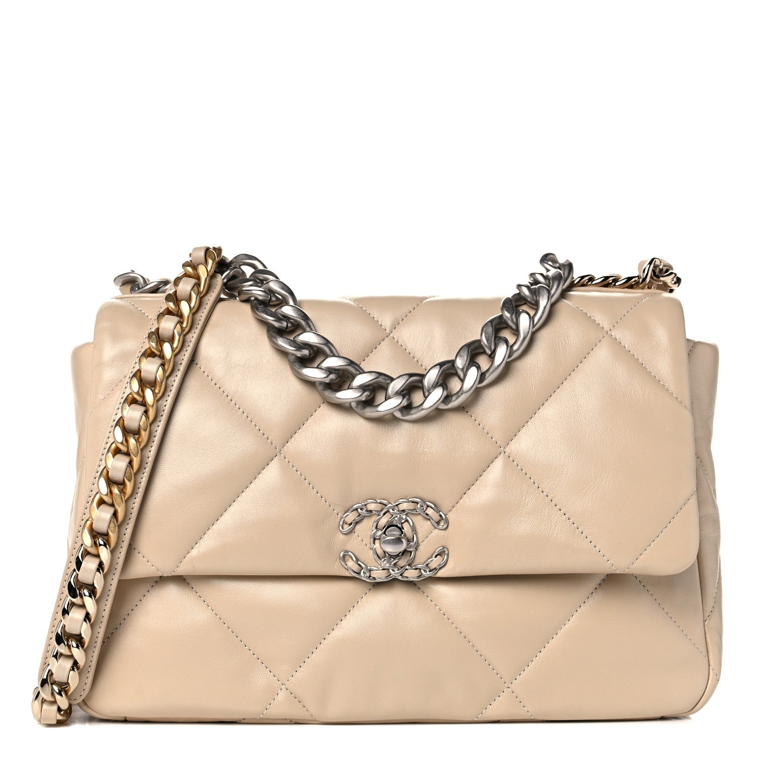 Chanel Lambskin Quilted Large Chanel 19 Flap Beige 1 of 9