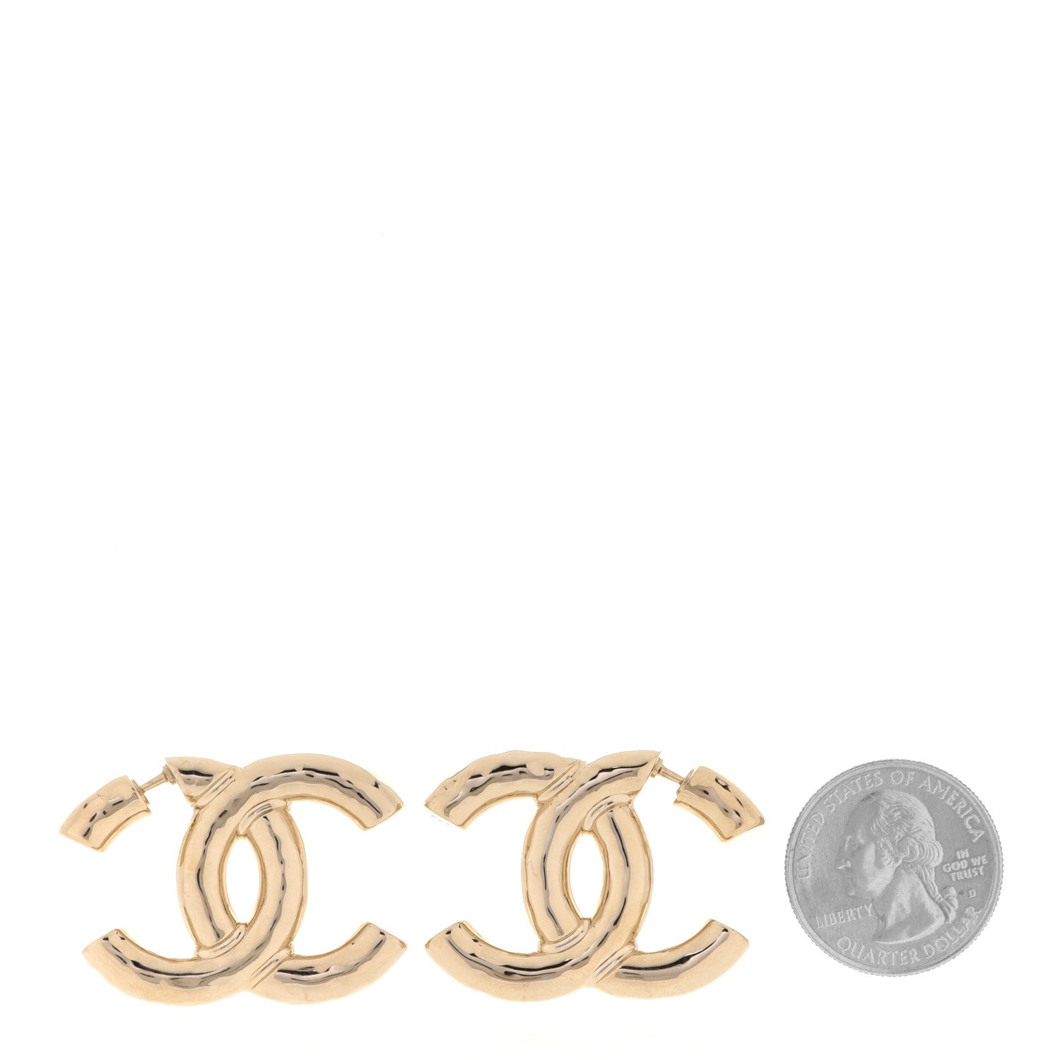 Chanel Metal Large CC Earrings Light Gold 2 of 5