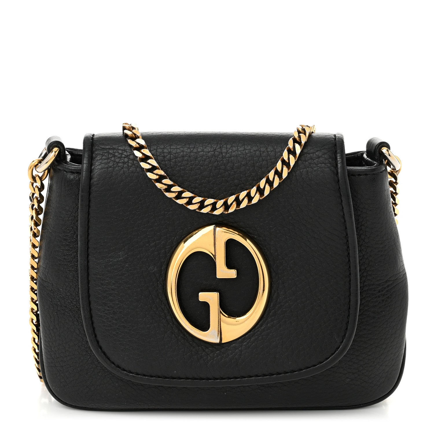 Gucci Pebbled Calfskin Small 1973 Chain Shoulder Bag Black 1 of 10