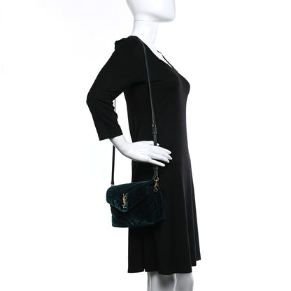 Saint Laurent Velvet Y Quilted Monogram Toy Loulou Crossbody Bag Dark Ottanio 2 of 9