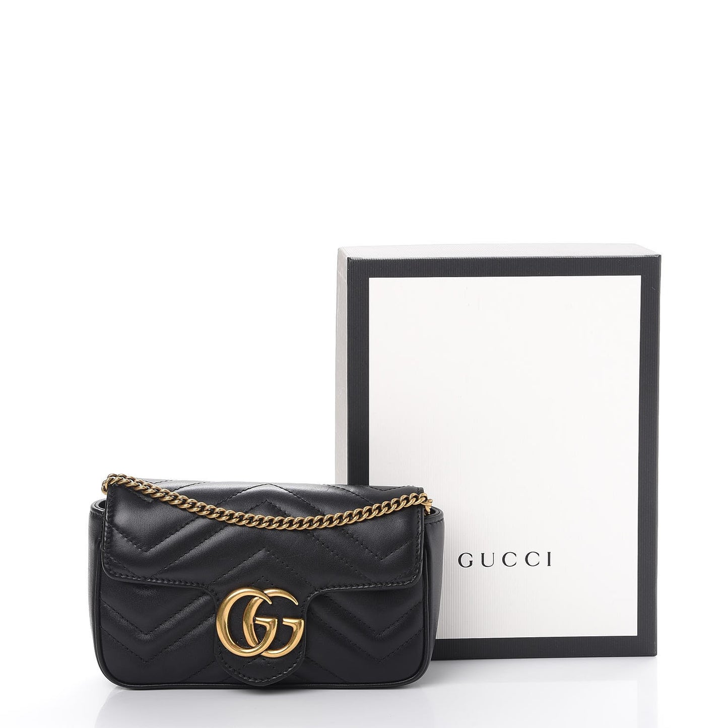 Calfskin Matelasse Super Mini GG Marmont Shoulder Bag Black