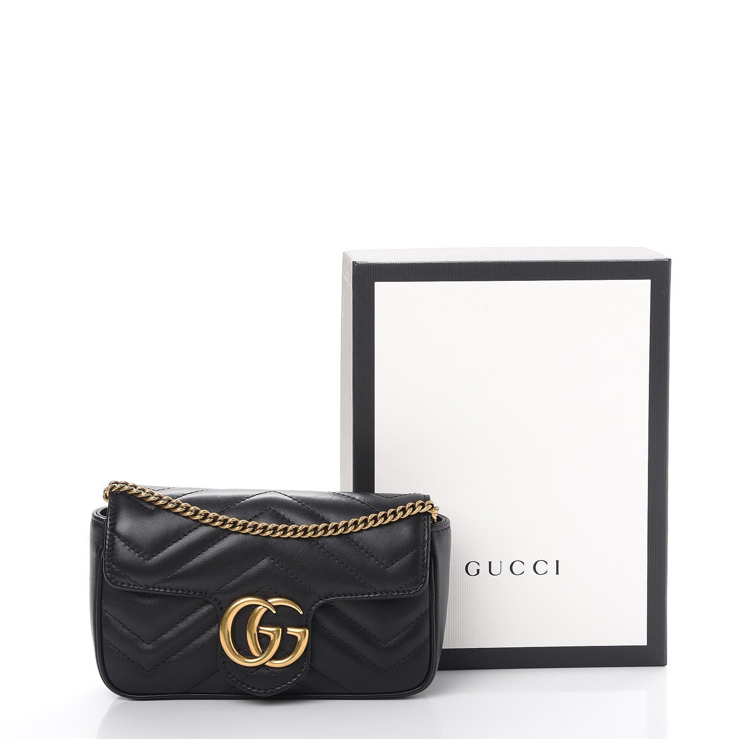 Gucci Calfskin Matelasse Super Mini GG Marmont Shoulder Bag Black 12 of 12