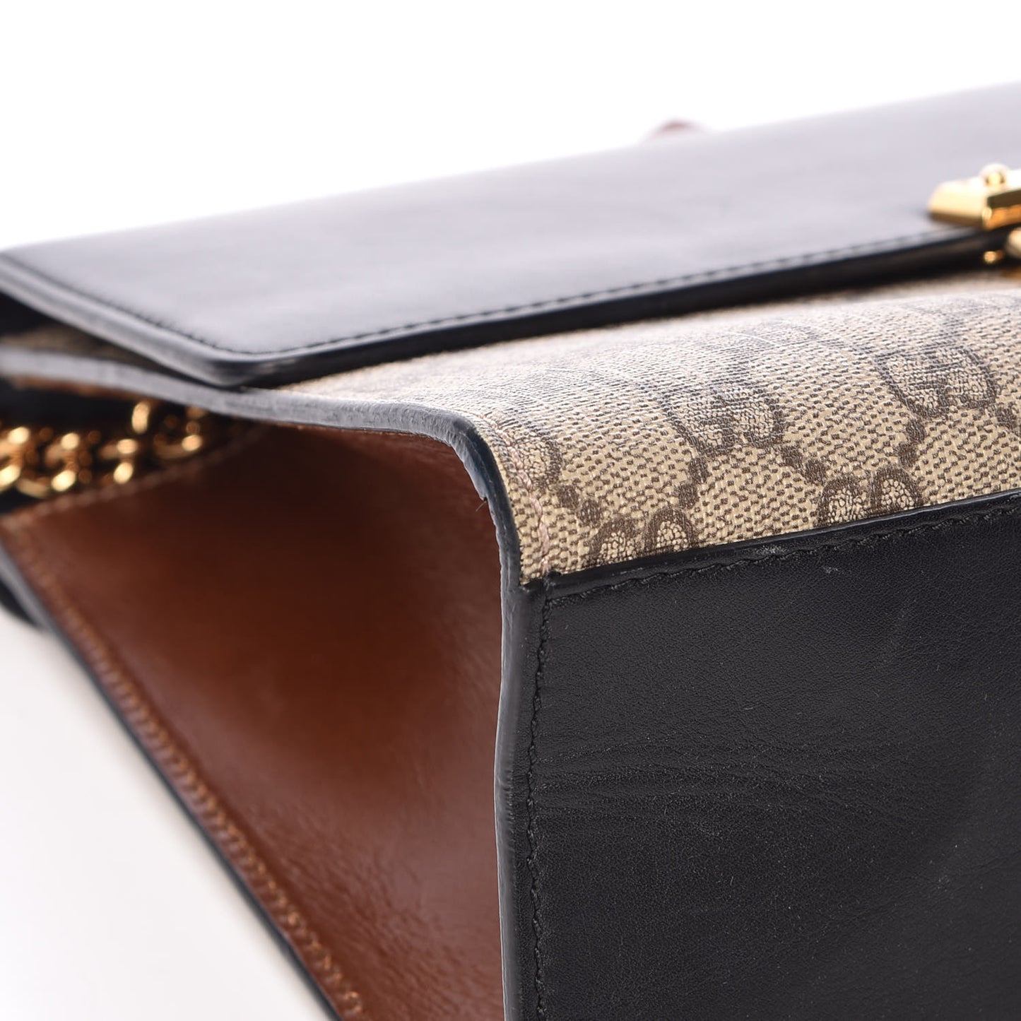 GG Supreme Monogram Calfskin Medium Padlock Shoulder Bag Beige Black Cuir
