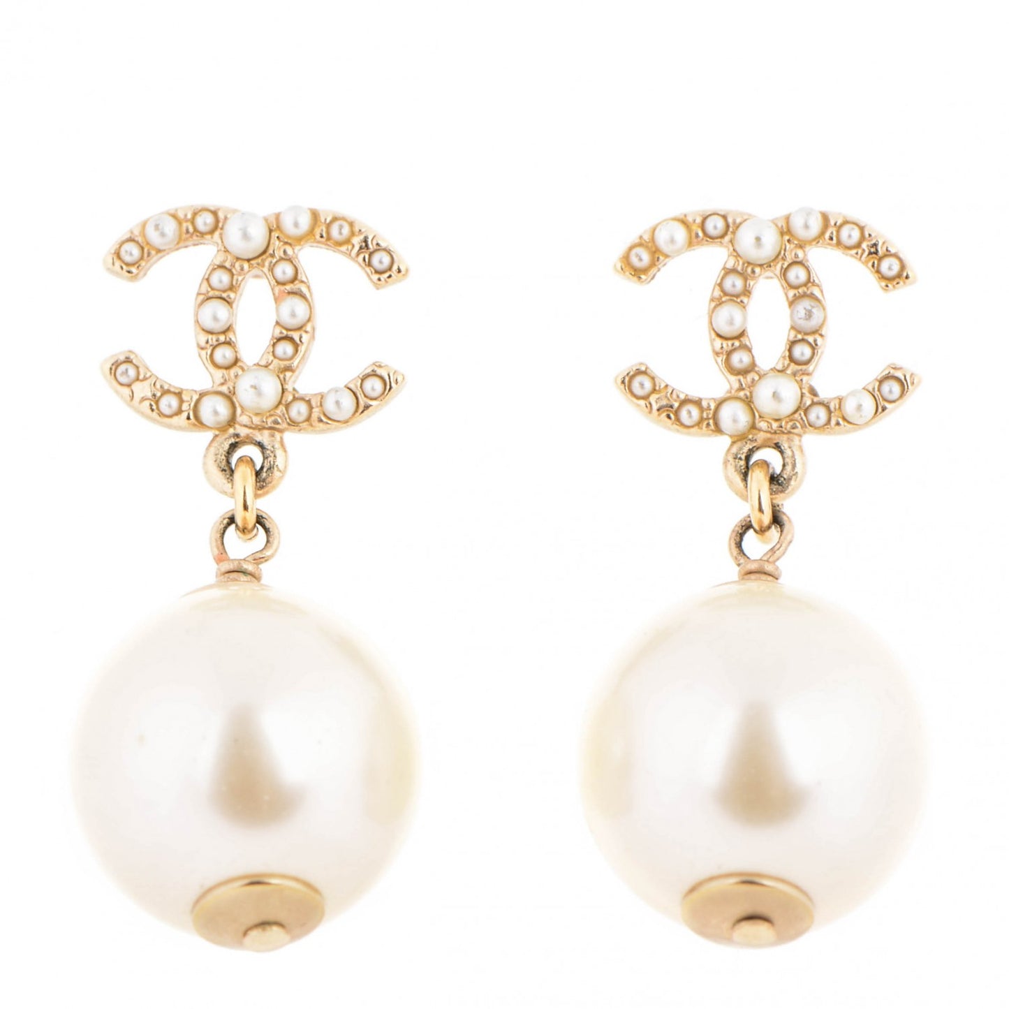 Pearl CC Drop Earrings Gold