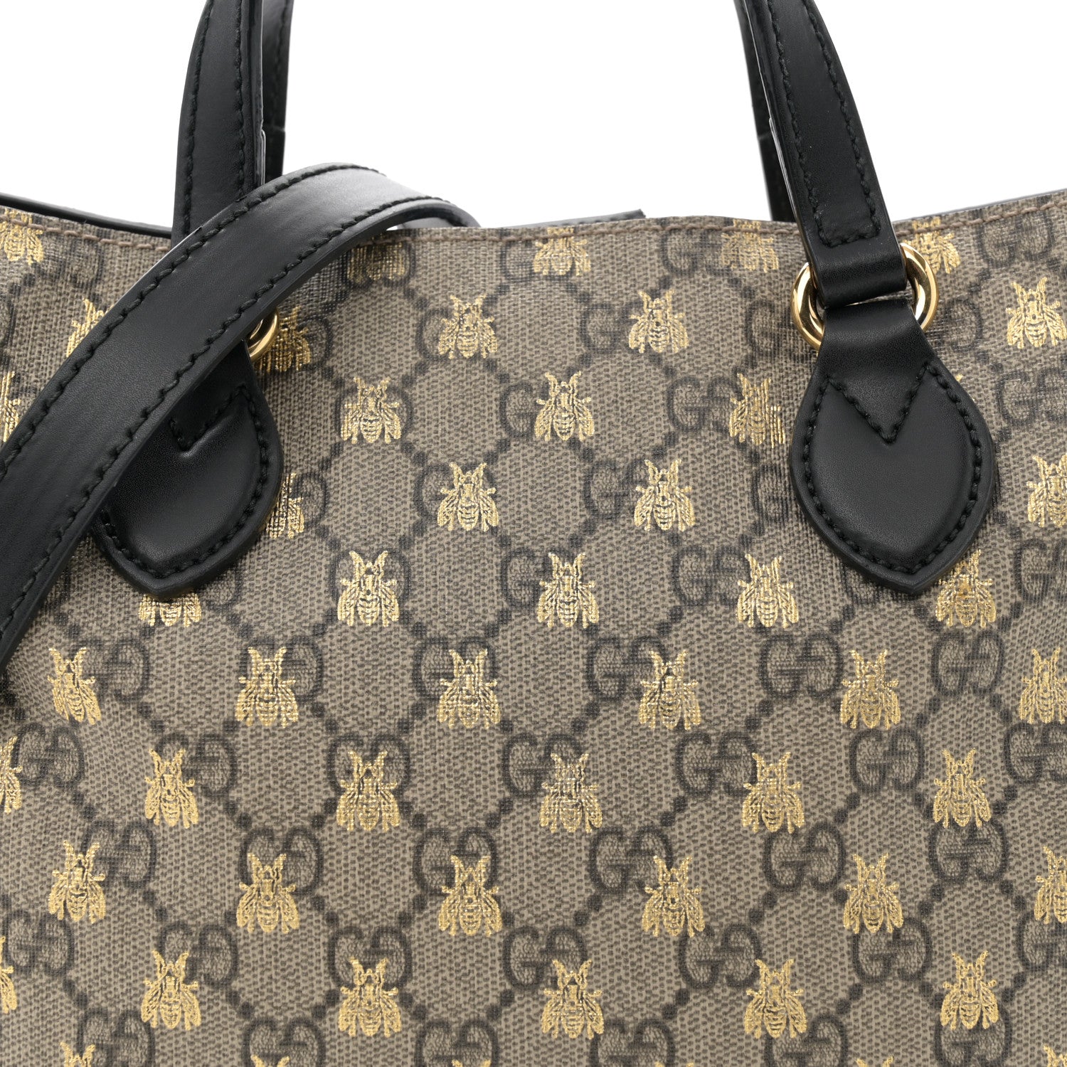 Gucci Soft GG Supreme Monogram Bees Small Crossbody Tote Beige Oro Black 8 of 13