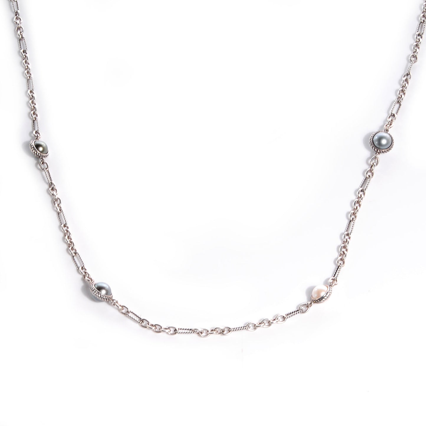 Sterling Silver Pearl Cable Classics Figaro Chain Necklace