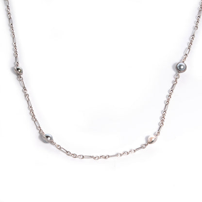 David Yurman Sterling Silver Pearl Cable Classics Figaro Chain Necklace 1 of 5