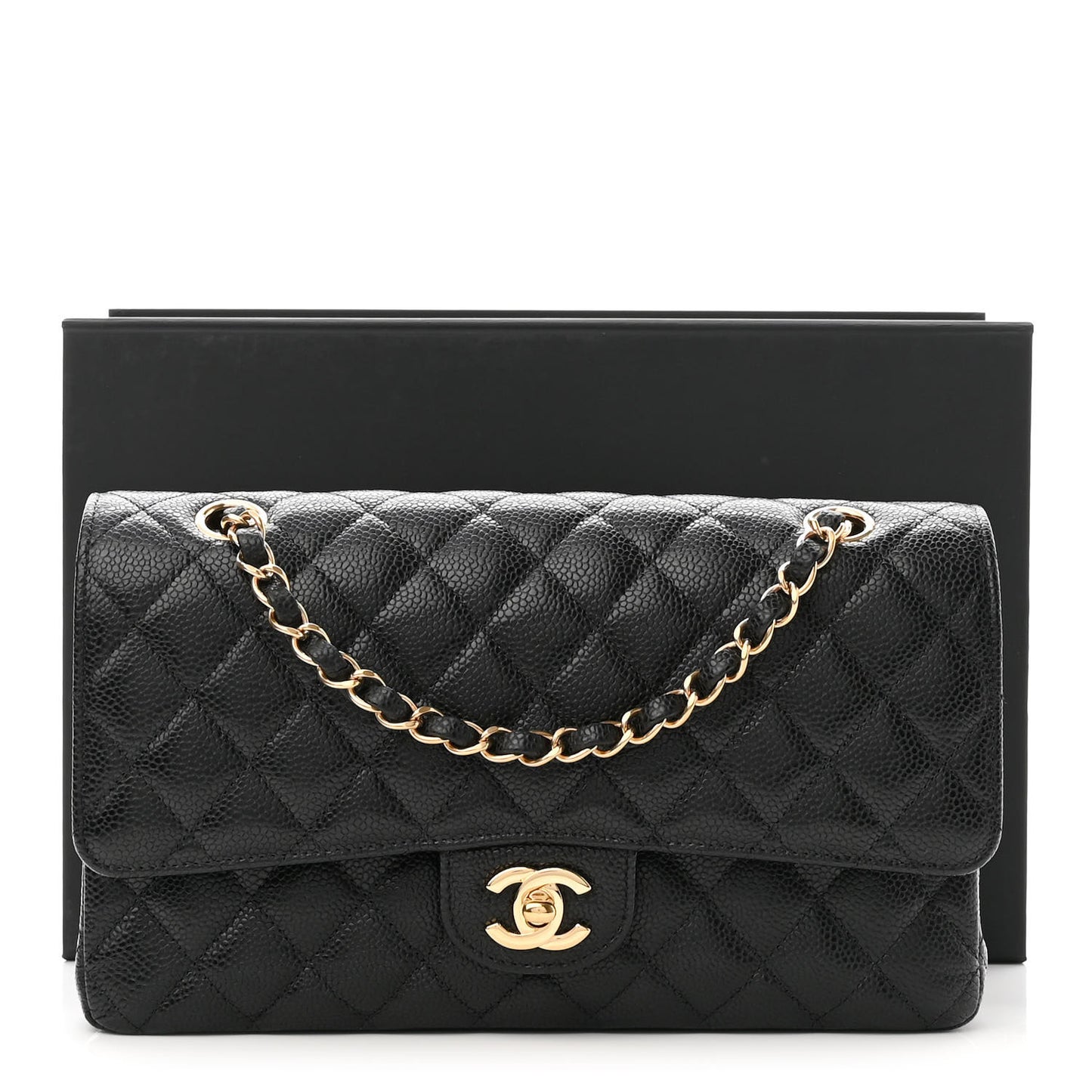 Caviar Quilted Medium Double Flap Black