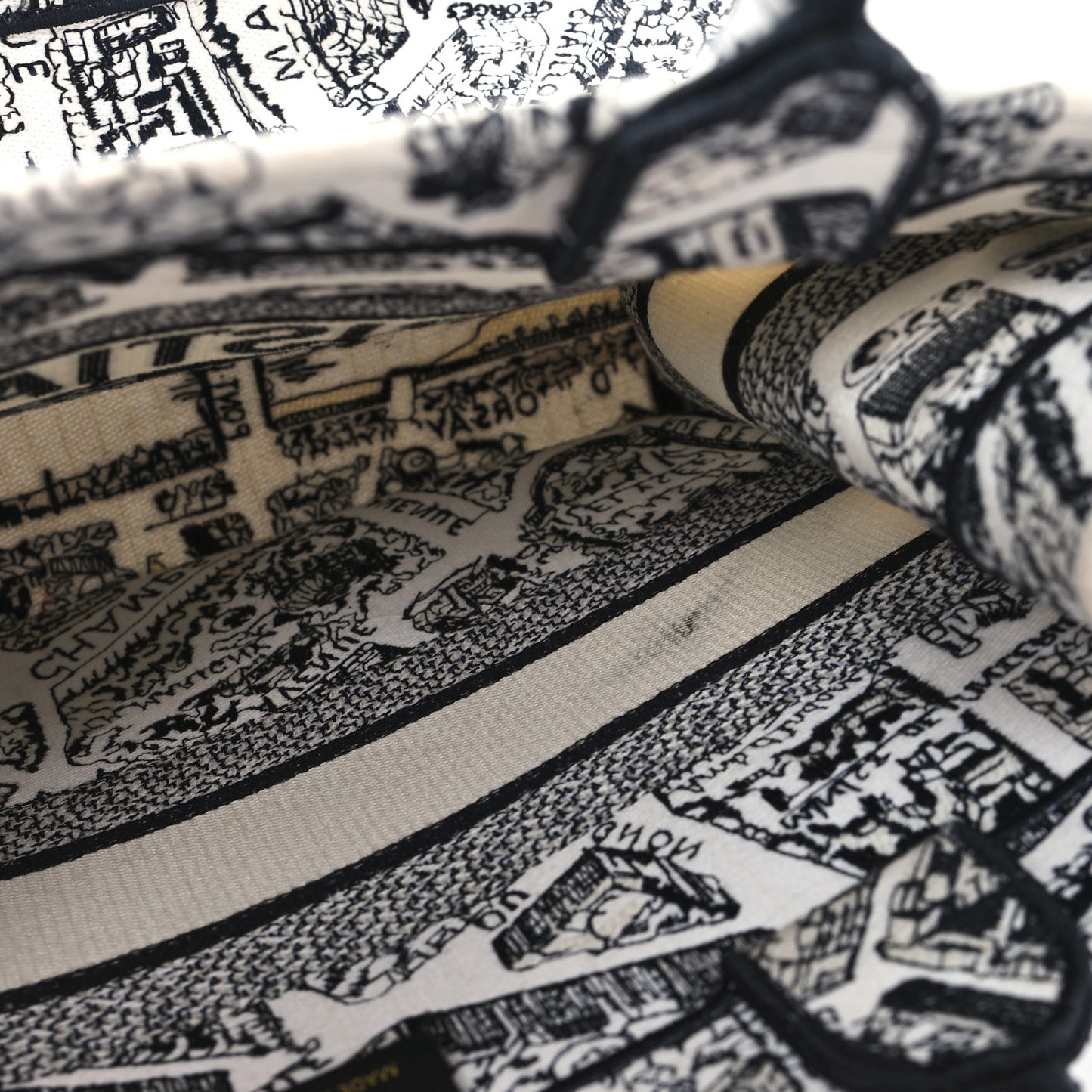 Canvas Embroidered Medium Plan De Paris Book Tote White Black
