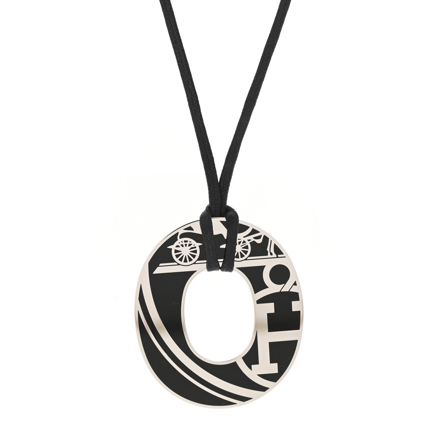 Metal Enamel Ex Libris Isthme Pendant Necklace Black