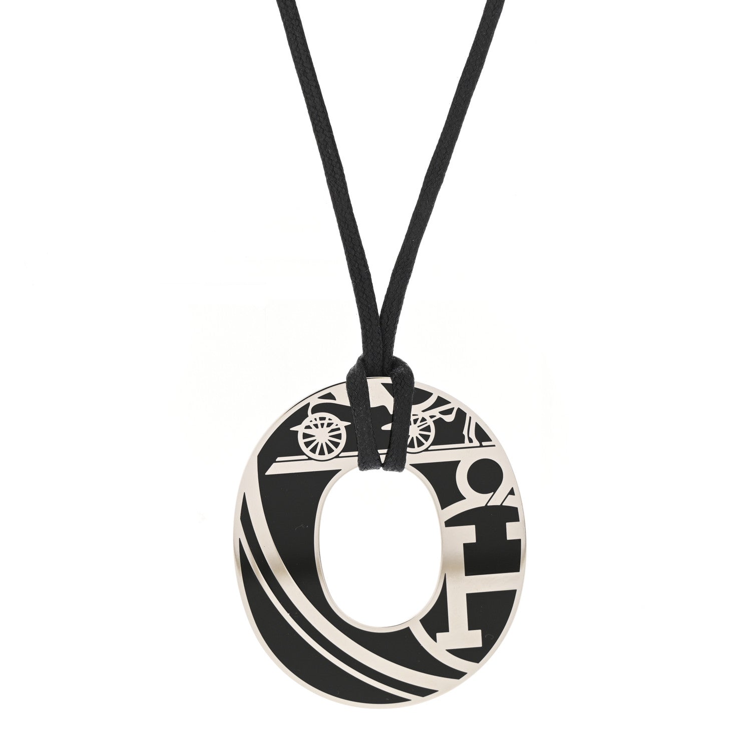 Hermes Metal Enamel Ex Libris Isthme Pendant Necklace Black 4 of 6